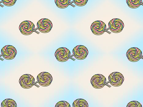 lollipop cartoon character seamless pattern on blue background vector