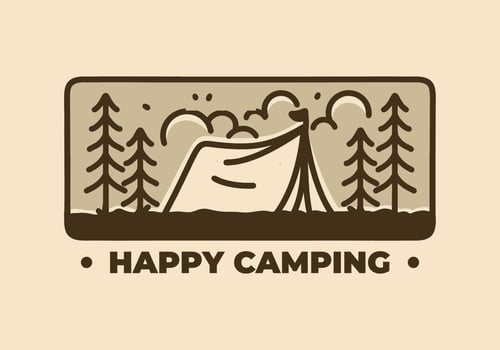 Vintage illustration of camping tent among the pine trees vector