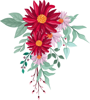 Red Flower Arrangement with watercolor style png