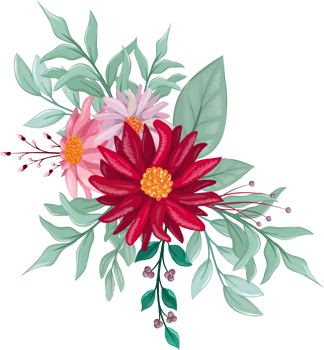 Red Flower Arrangement with watercolor style png