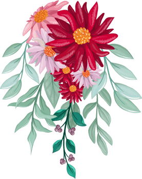 Red Flower Arrangement with watercolor style png