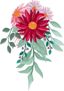 Red Flower Arrangement with watercolor style png