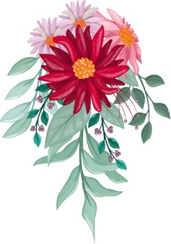 Red Flower Arrangement with watercolor style png