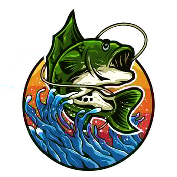 Bass fishing illustration logo design vector
