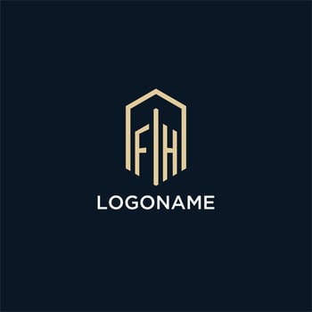FH initial monogram logo with hexagonal shape style, real estate logo design ideas inspiration vector