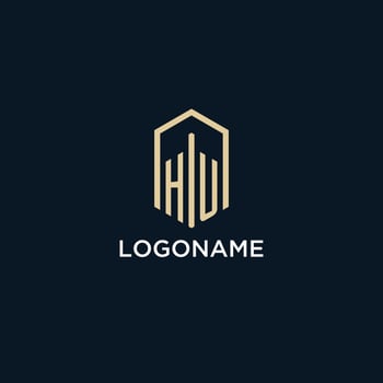 HU initial monogram logo with hexagonal shape style, real estate logo design ideas inspiration vector