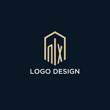 NX initial monogram logo with hexagonal shape style, real estate logo design ideas inspiration vector