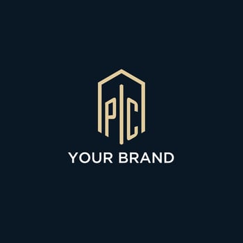 PC initial monogram logo with hexagonal shape style, real estate logo design ideas inspiration vector