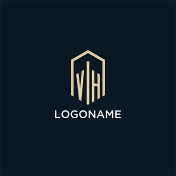 VH initial monogram logo with hexagonal shape style, real estate logo design ideas inspiration vector