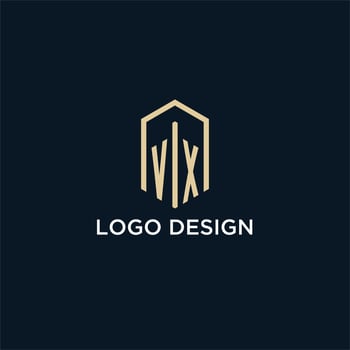 VX initial monogram logo with hexagonal shape style, real estate logo design ideas inspiration vector