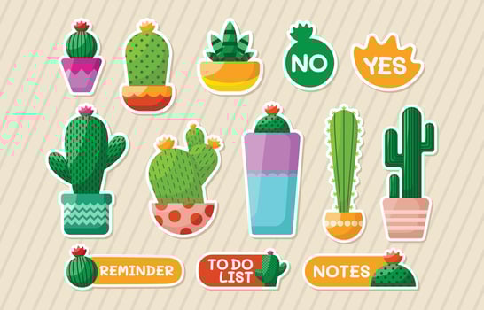 Set of Cactus Sticker With Fun Colors vector