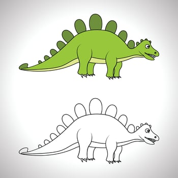 Cute dinosaur cartoon with line art, dinosaur for coloring book with color less drawing icon. vector