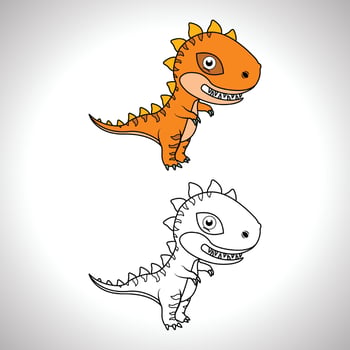 Cute dinosaur cartoon with line art, dinosaur for coloring book with color less drawing icon. vector
