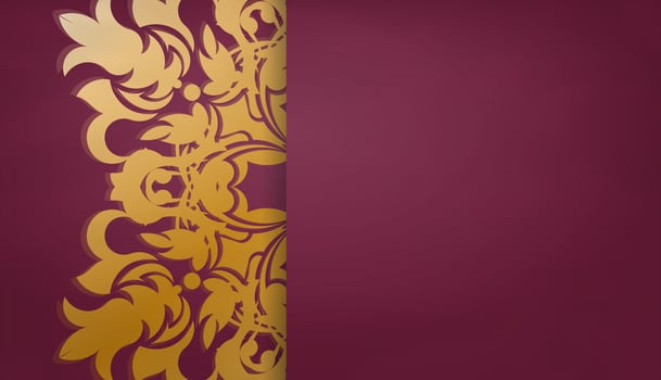 Burgundy banner with Indian gold ornaments and place for logo or text vector