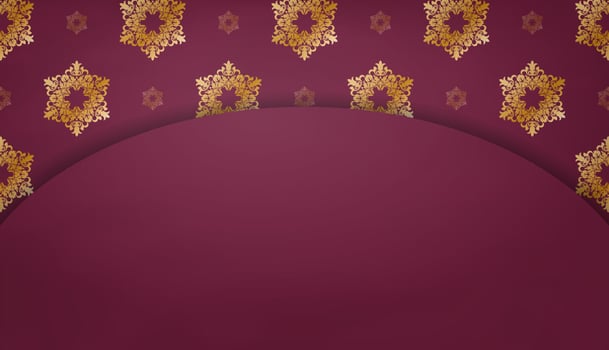 Baner of burgundy color with abstract gold pattern for design under logo or text vector