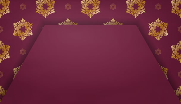 Burgundy color banner with vintage gold pattern for design under logo or text vector