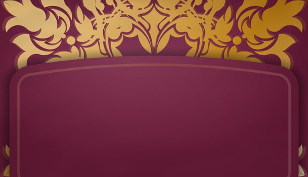 Burgundy banner with vintage gold ornament for design under logo or text vector