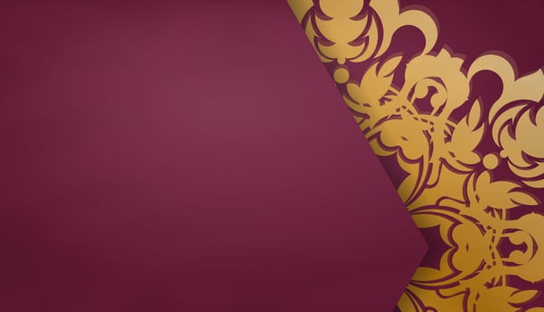 Baner of burgundy color with indian gold ornament for design under logo or text vector