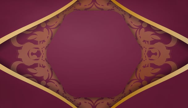 Burgundy banner with Indian gold ornaments and a place for your logo or text vector