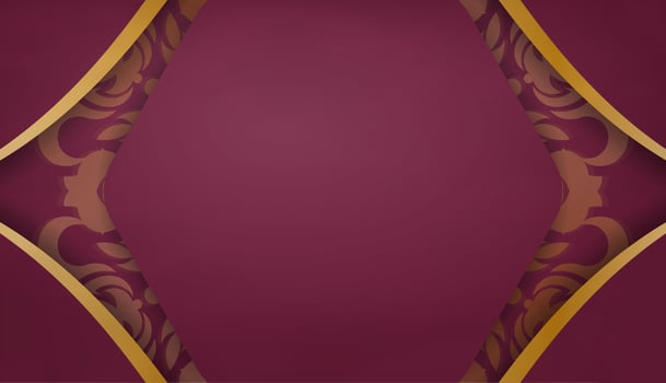 Burgundy banner with vintage gold pattern for design under your logo or text vector