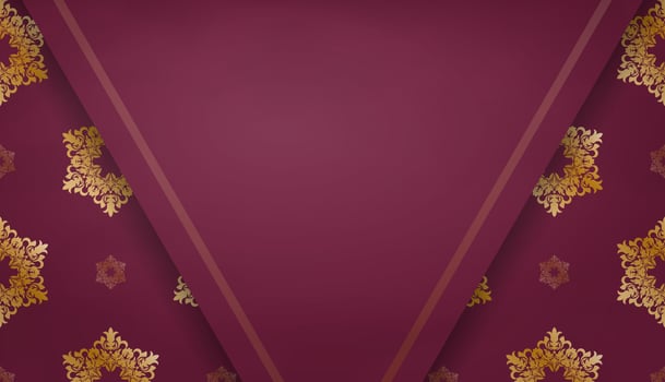 Baner of burgundy color with mandala gold ornament for design under logo or text vector