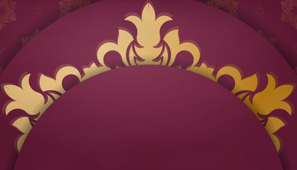 Burgundy banner with Indian gold pattern and place for your logo or text vector