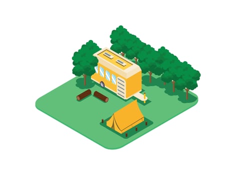 Isometric illustration of campsite in the forest. Vector Isometric Illustration Suitable for Diagrams, Infographics, And Other Graphic assets