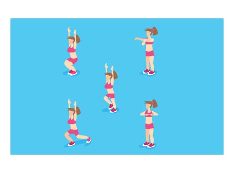3D isometric illustration of warming movement before gymnastics vector