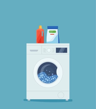 Washing machine and cleaning products. vector illustration in flat style.