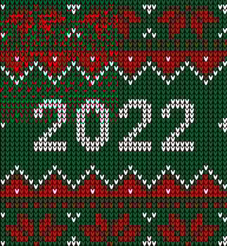 New Year Seamless Knitted Pattern with number 2022. Knitting Sweater Design. Wool Knitted Texture. Vector illustration