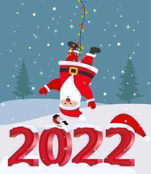 Cute Christmas and New Year card with santa claus and lettering 2022 vector