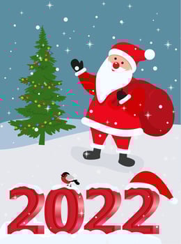 Cute Christmas and New Year card with santa claus and lettering 2022 vector