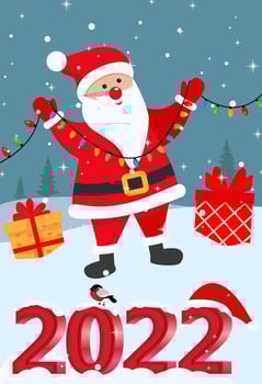 Cute Christmas and New Year card with santa claus and lettering 2022 vector