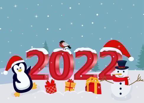 Cute Christmas and New Year card with 2022 lettering vector