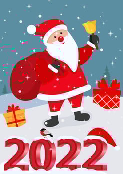 Cute Christmas and New Year card with santa claus and lettering 2022 vector