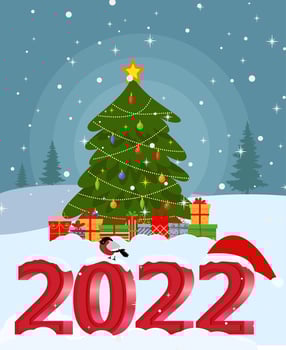 Cute Christmas and New Year card with santa claus and lettering 2022 vector