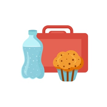 School lunch food boxes meal and snack. Vector illustration in flat style