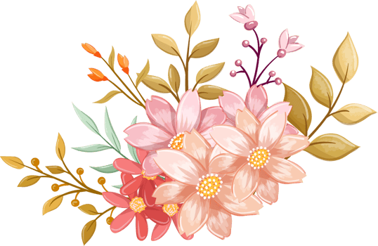 Pink Orange Flower Arrangement with watercolor style png