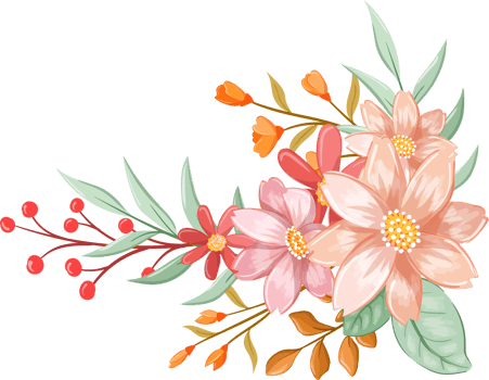 Pink Orange Flower Arrangement with watercolor style png