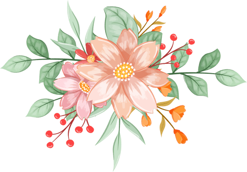 Pink Orange Flower Arrangement with watercolor style png