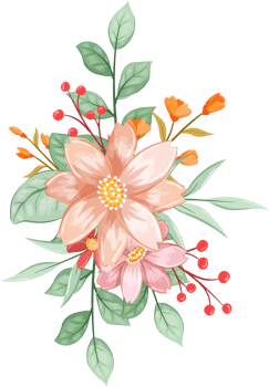 Pink Orange Flower Arrangement with watercolor style png