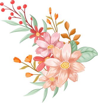 Pink Orange Flower Arrangement with watercolor style png