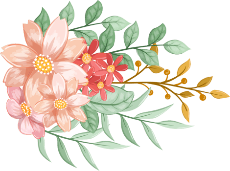 Pink Orange Flower Arrangement with watercolor style png