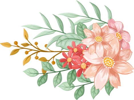 Pink Orange Flower Arrangement with watercolor style png
