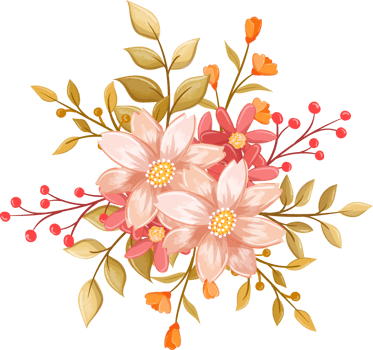 Pink Orange Flower Arrangement with watercolor style png