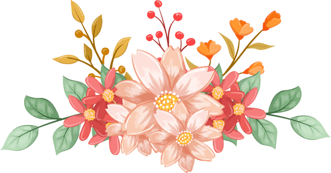 Pink Orange Flower Arrangement with watercolor style png