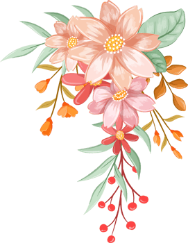 Pink Orange Flower Arrangement with watercolor style png