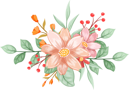 Pink Orange Flower Arrangement with watercolor style png