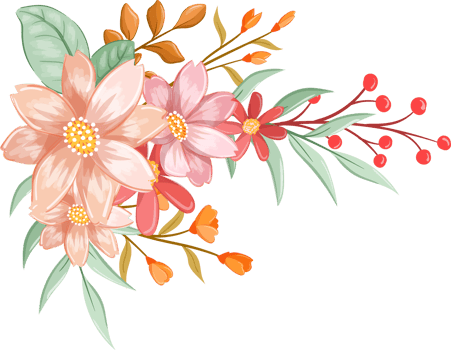 Pink Orange Flower Arrangement with watercolor style png