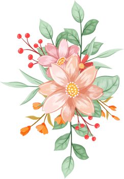 Pink Orange Flower Arrangement with watercolor style png
